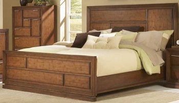 Warm Brown Cherry Finish Contemporary Bed w/Optional Items [HEBS-559-Huntington]