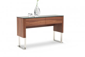 Julian Console Table in Walnut by J&M w/Black Glass Top [JMCT-Julian]