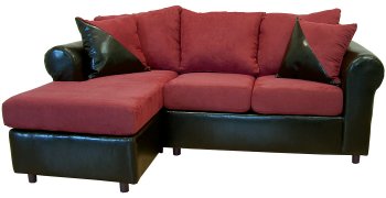 Burgundy Fabric & Black Bicast Contemporary Sectional Sofa [PMSS-101-Burgundy]