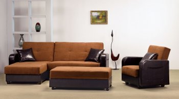 Two-Tone Tan & Rich Brown Contemporary Sectional Sleeper Sofa [HLSB-S250]