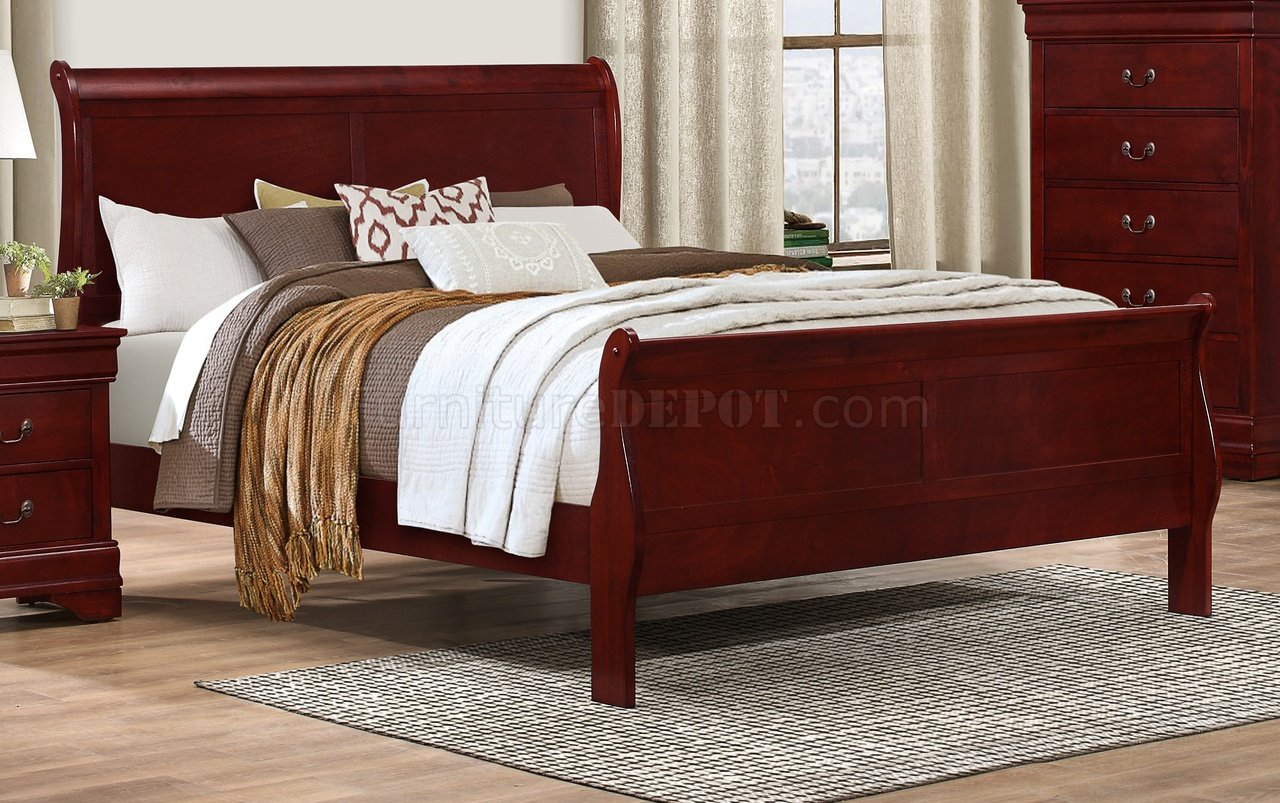 Esofastore Gorgeous Cherry 3pc Beautiful Louis Philippe Style California  King Size Sleigh Bed 2x Nightstand Set Wooden Bedroom Furniture