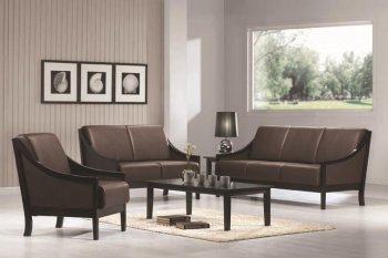 Durable Brown Vinyl Modern 3Pc Sofa, Loveseat & Chair Set [CRS-502910-Tully]