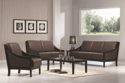 Durable Brown Vinyl Modern 3Pc Sofa, Loveseat & Chair Set