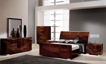 Capri Bedroom in Walnut High Gloss by ESF w/Optional Items [EFBS-Capri (Capri Bed)]