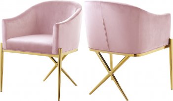 Xavier Dining Chair 763 Set of 2 Pink Velvet Fabric by Meridian [MRDC-763 Xavier Pink]