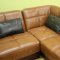 Brown Full Leather Modern Sectional Sofa W/Built-in Side Tables