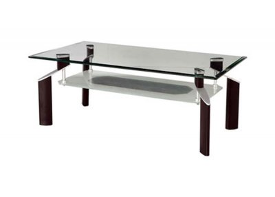 Dark Cappuccino Finish Modern Coffee Table w/Glass Top