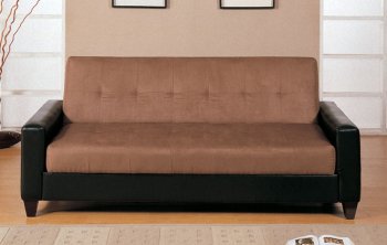 Light Oak Brown Microfiber Sofa Bed w/Black Faux Leather Base [PXSB-F7224]