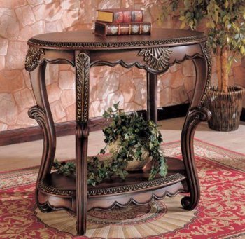 Antique Brown Finish Accent Table w/Gold Accents [CRCT-531-700014]