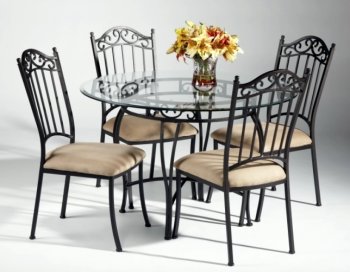 0710 Dining 5Pc Set by Chintaly w/Round Glass Top Table [CYDS-0710-Round]