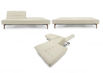 Sand or Dark Brown Fabric Sofa Bed w/Walnut Stained Wood Legs [INSB-Silenos]