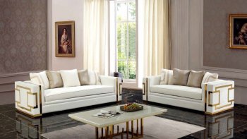 Lawrence Sofa & Loveseat Set in Cream Velvet Fabric [ADS-Lawrence Cream]