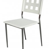 White Vinyl Set of 4 Modern Dining Chairs w/Chrome Frame