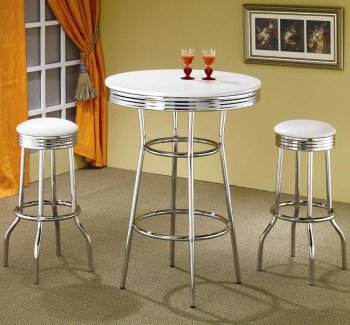 White Top & Chrome Base Modern 3Pc Bar Set w/Optional Stools [CRBF-2300]