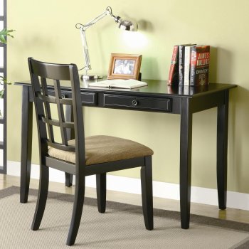 Rich Black Finish Desk w/Two Storage Drawers & Chair [CROD-800779]