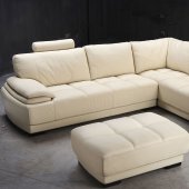 Beige Leather Modern Elegant Sectional Sofa w/Ottoman