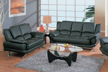 Black Leather Contemporary Sofa & Loveseat Set w/Metal Legs [GFS-9908BL-SL]