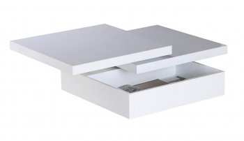 Mellow Square Motion White Coffee Table w/Storage by Whiteline [WLCT-Mellow Square White]