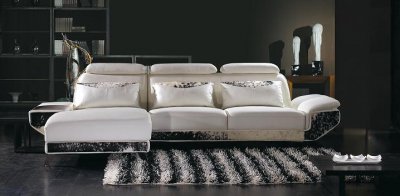 Cowhide White Leather Modern Sectional Sofa 2826B