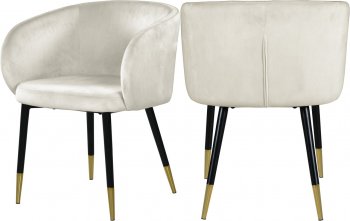 Louise Dining Chair 733 Set of 2 Cream Velvet Fabric by Meridian [MRDC-733 Louise Cream]