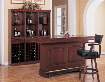 Cherry Finish Contemporary Bar Table W/Wine Rack & Glass Hangers [CRBF-3078]