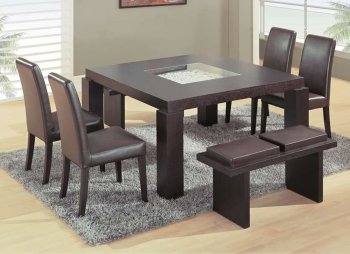 Dark Chocolate Finish Modern Dinette Set W/Glass Inlay [GFDS-G021DC-CP001]