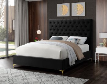 Cruz Bed in Black Velvet Fabric by Meridian w/Options [MRB-Cruz Black]