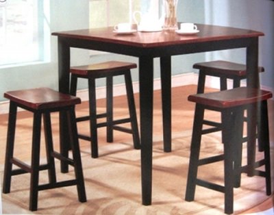 Two-Tone Oak & Black Finish Counter Height 5 Pc Dinette