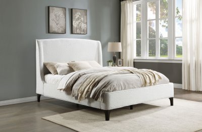 Mosby Upholstered Bed 306020 in Snow White Boucle by Coaster