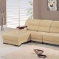 Beige Leather 3 Pc Modern Sectional Sofa W/Cherry Finish Arms