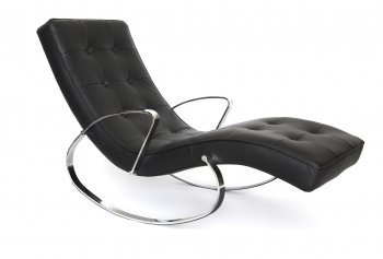 Christiane Rocker Chaise in Black Leatherette by Whiteline [WLCL-Christiane Black]