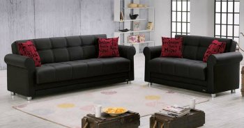 Corona Sofa Bed in PU Bonded Black Leather by Empire w/Options [MYSB-Corona]