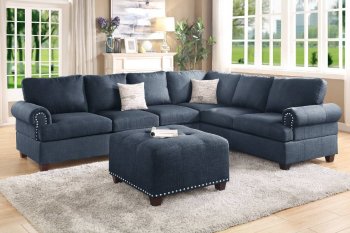 F6500 Sectional Sofa in Dark Blue Fabric by Poundex w/Options [PXSS-F6500]