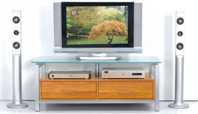 Cherry Finish Contemporary Tv Stand With Glass Top