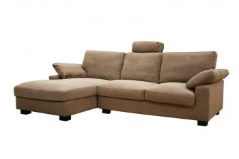 Tan Twill Fabric Modern Sectional Sofa w/Black Wooden Legs [WISS-Priscilla]