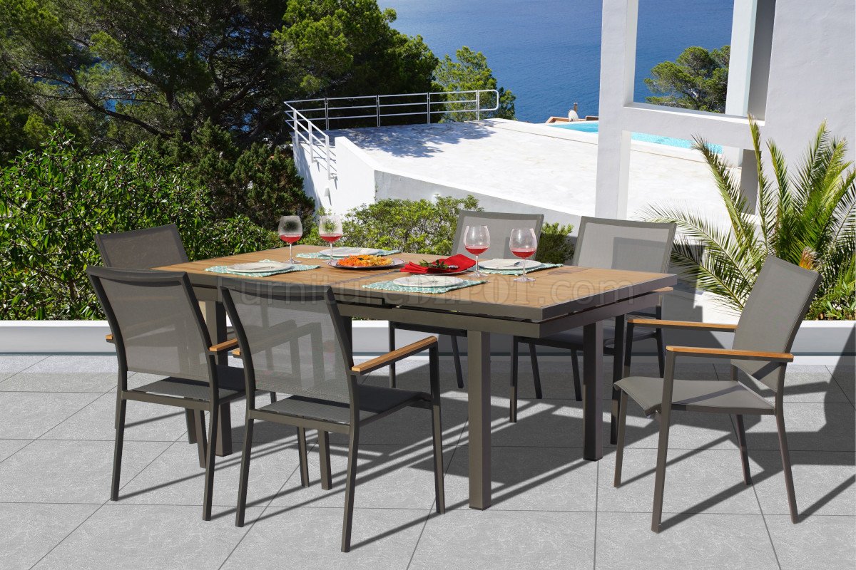 Essence Outdoor Dining Set 7Pc in Lava w/Pewter Sling Chairs