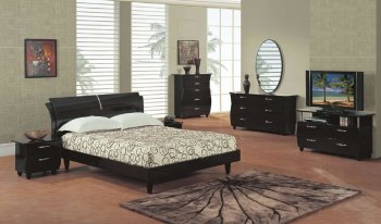 Dark Espresso High Gloss Finish Stylish Bedroom Set [GFBS-B142]