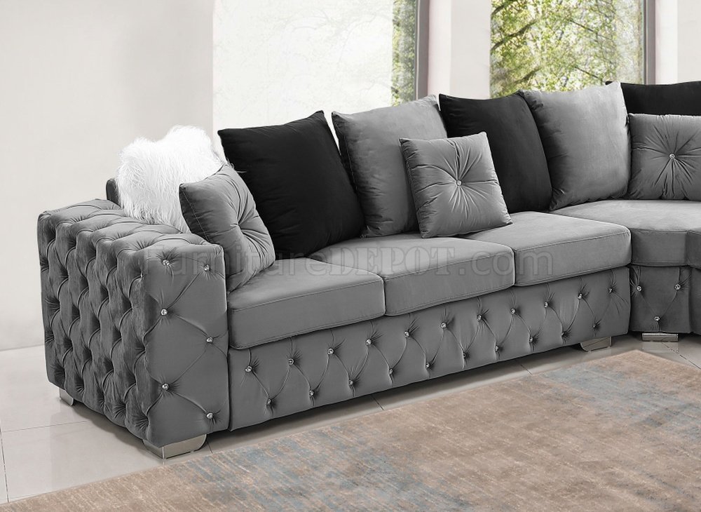 LCL-018 Sectional Sofa in Gray Velvet