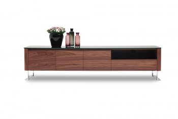 Julian TV Stand in Walnut by J&M w/Black Glass Top [JMTV-Julian]