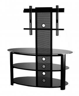 Black Glass and Metal Modern TV Stand w/Shelves