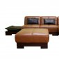 Brown Full Leather Modern Sectional Sofa W/Built-in Side Tables