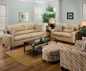 Taupe Color Bonded Leather Modern Living Room w/Accent Pillows [JTS-6415]