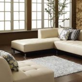 Anne Sectional Sofa & Armless Chair in Beige Bonded Leather