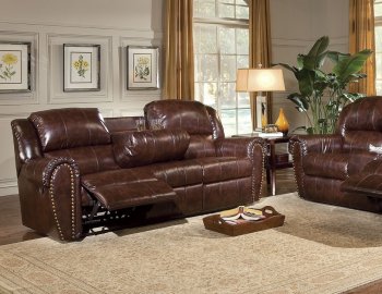 Cognac Brown Bonded Leather Sofa & Chair Set w/Reclining Seats [HLS-U703-SC]