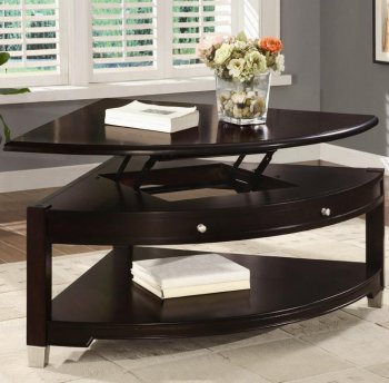 Dark Brown Walnut Finish Modern Lift Top Pie Shaped Coffee Table [CRCT-701196]