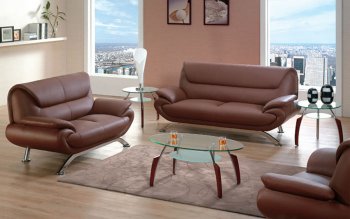 Brown Leather Contemporary Living Room W/Curved Metal Legs [AES-7040 Brown]