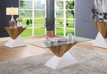 Bima II 3Pc Coffee & End Table Set FOA4746 in White & Natural [FACT-FOA4746-Bima II]