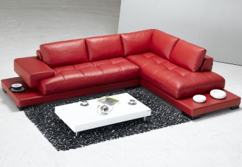 Red Full Leather Modern Sectional Sofa w/End Tables [THSS-FY633-1-Red]