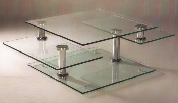 8052 Clear Glass Motion Cocktail Table 3Pc Set by Chintaly [CYCT-8052]