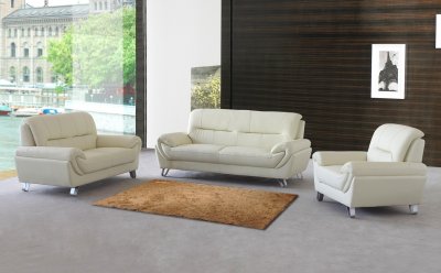 Almond Leather Modern Sofa, Loveseat & Chair Set w/Options